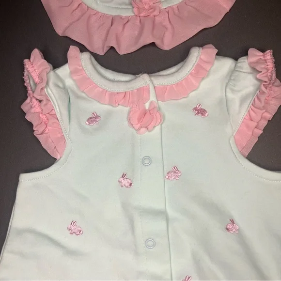 Little Me 6 Months Baby Girls Bunny Romper Hat Matching Set Easter Outfit Ruffle - Picture 11 of 13